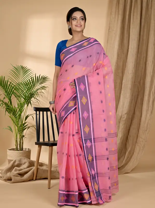 DipDiya Pure Cotton Pink Apula Timeless Bengal Tant Sarees