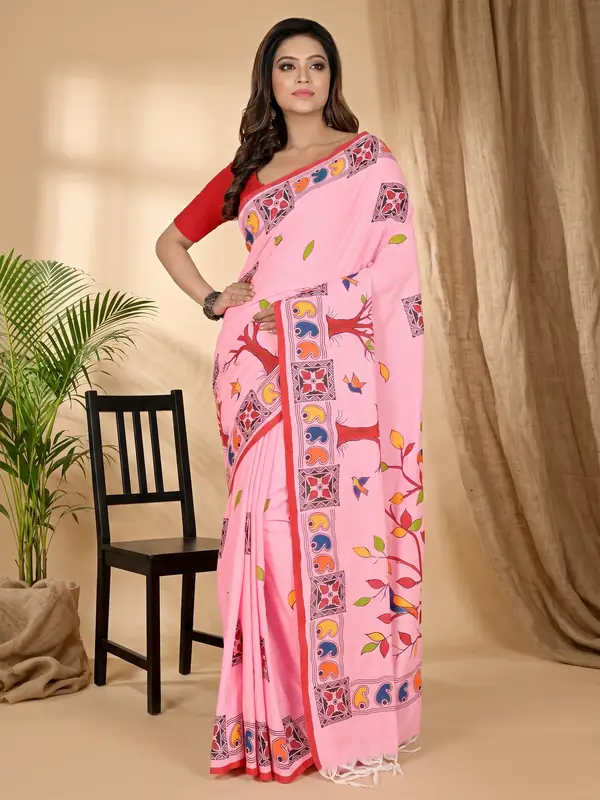 DipDiya Pure Cotton Pink Asu Bengal’s Tradition Handloom Sarees