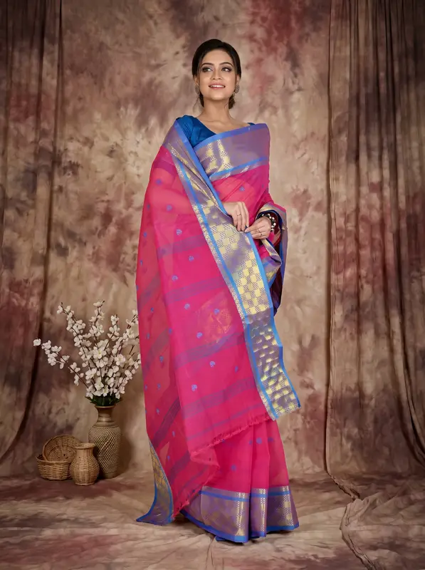 DipDiya Pure Cotton Pink Atula Artisan Woven Tant Sarees