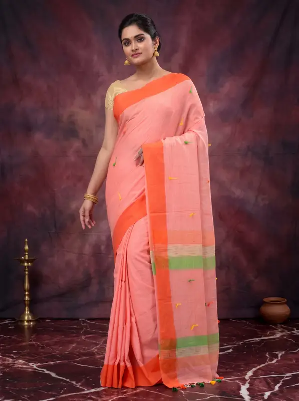 DipDiya Pure Cotton Pink Clacial Desigined Loom to Love Handloom Sarees