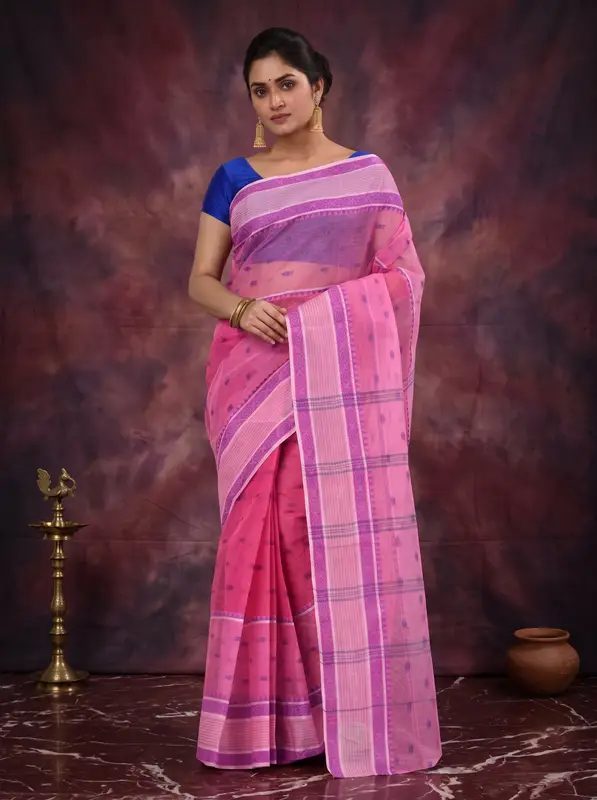 DipDiya Pure Cotton Pink Debdash Tradition in Every Thread Tant Sarees