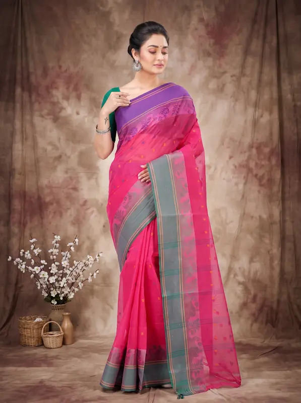 DipDiya Pure Cotton Pink Gitanjali Crafted with Soul Tant Sarees