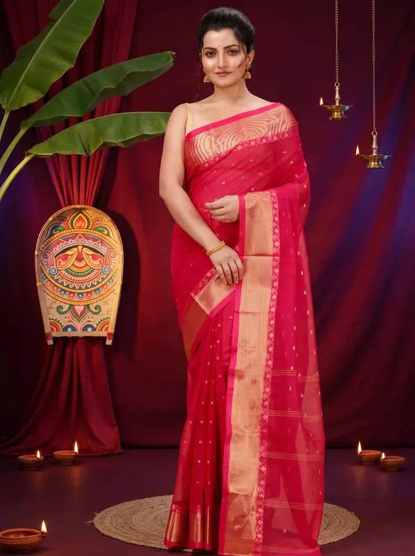 DipDiya Pure Cotton Pink JoriPar Masterfully Woven Tant Sarees