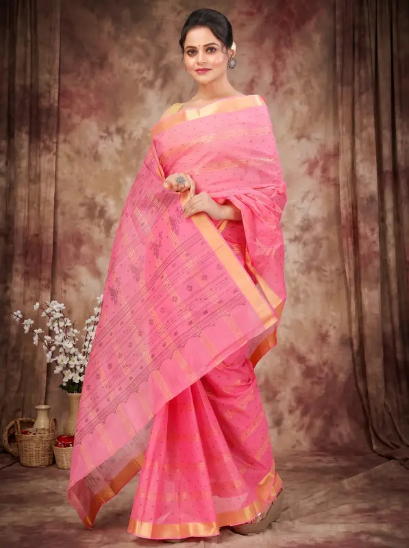DipDiya Pure Cotton Pink Mera Crafted in Bengal Tant Sarees