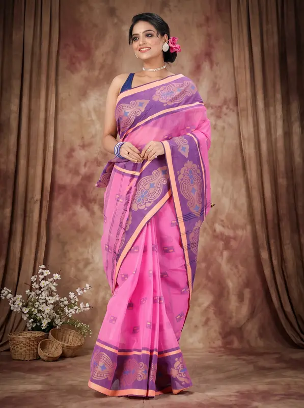 DipDiya Pure Cotton Pink Mitul Stories of Bengal Tant Sarees