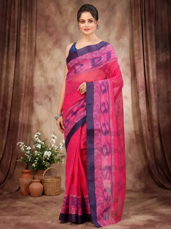 DipDiya Pure Cotton Pink Moli Handloom Heritage Tant Sarees