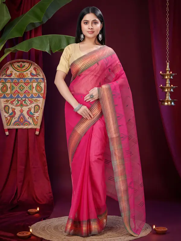 DipDiya Pure Cotton Pink Naman Timeless Elegance Tant Sarees
