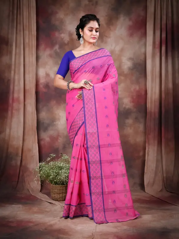 DipDiya Pure Cotton Pink Reese Woven with Tradition Tant Sarees