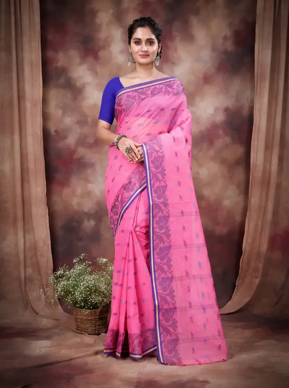 DipDiya Pure Cotton Pink Rothika Weaves with a Story Tant Sarees