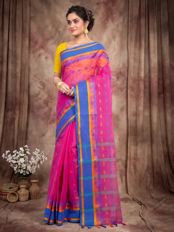 DipDiya Pure Cotton Pink ToraPar Bengal in Every Thread Tant Sarees