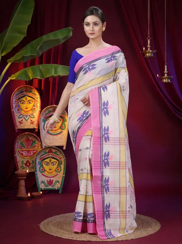 DipDiya Pure Cotton Pink Udichi Heritage of Bengal Tant Sarees