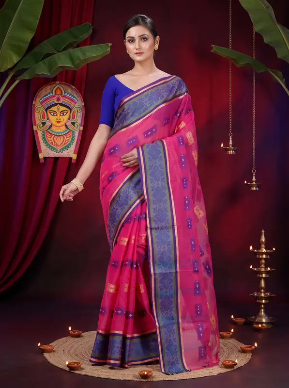 DipDiya Pure Cotton Pink Uditi Artisan Crafted Tant Sarees
