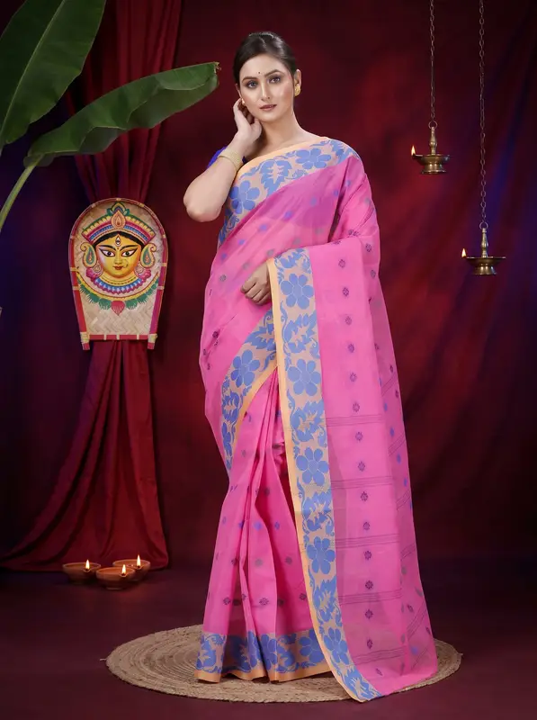 DipDiya Pure Cotton Pink Ushi Essence of Bengal Tant Sarees