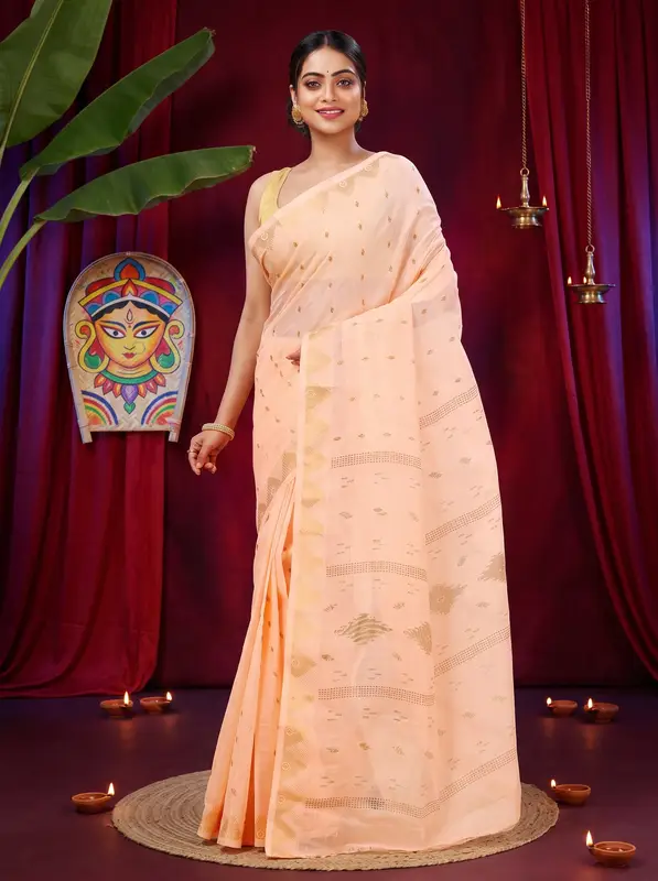 DipDiya Pure Cotton Pitch Porna Timeless Elegance Printed Tant Sarees