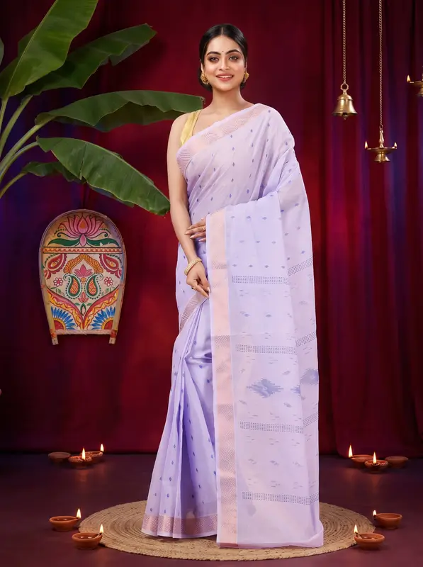 DipDiya Pure Cotton Purpel Porna Traditional Elegance Printed Tant Sarees