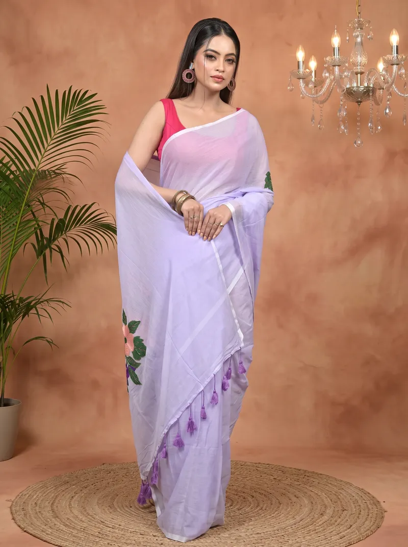 DipDiya Pure Cotton Purple Norika Essence of Bengal Hand Painted Sarees