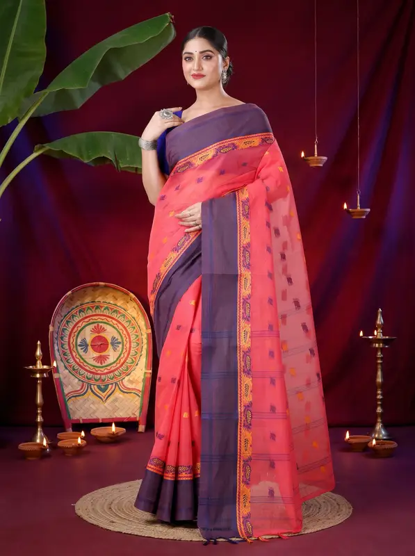 DipDiya Pure Cotton Purple Provati Masterfully Woven Tant Sarees