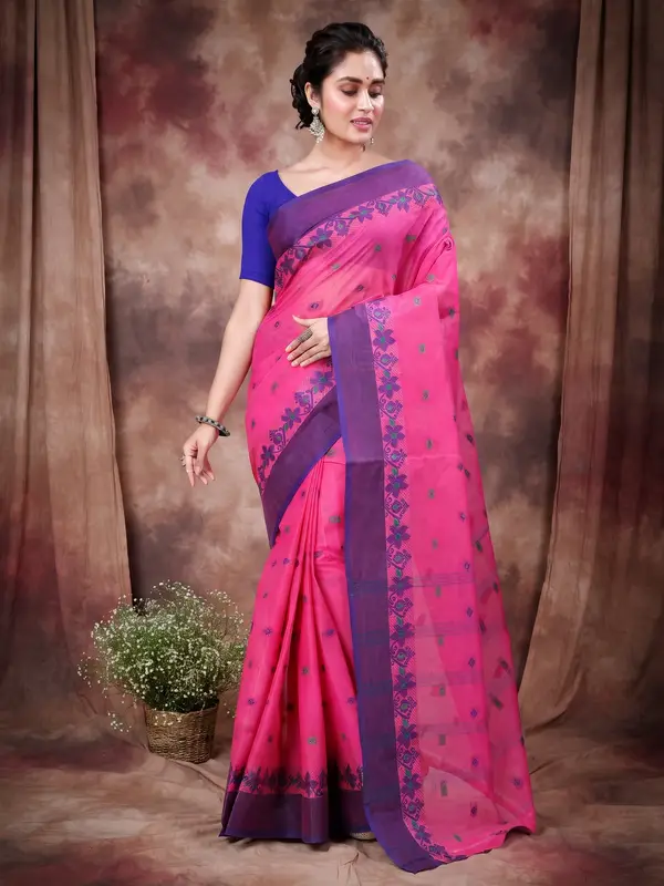 DipDiya Pure Cotton Purple Ramala Traditional Elegance Tant Sarees