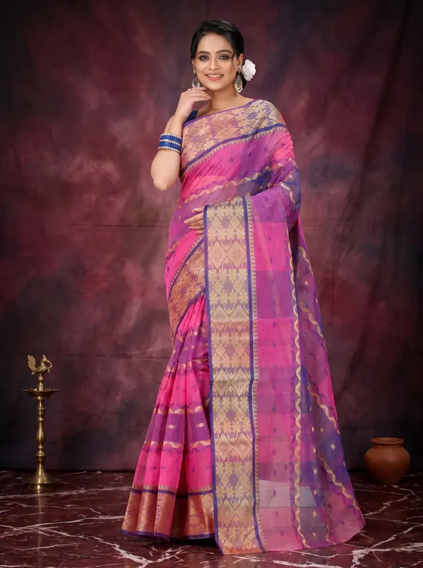 DipDiya Pure Cotton Purple SonaJhuri Desiging Heritage You Can Wear Tant Sarees