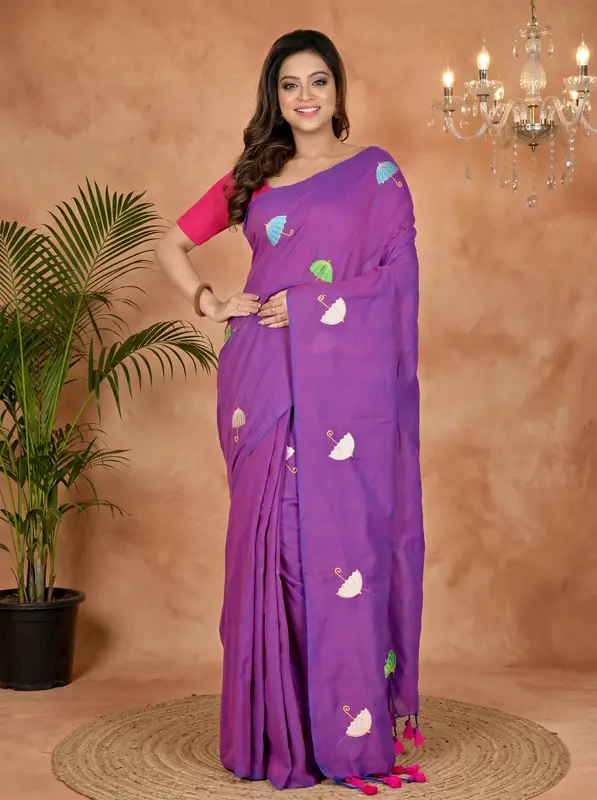 DipDiya Pure Cotton Purple Umber Than A Legacy Woven Embroidery Handloom sarees
