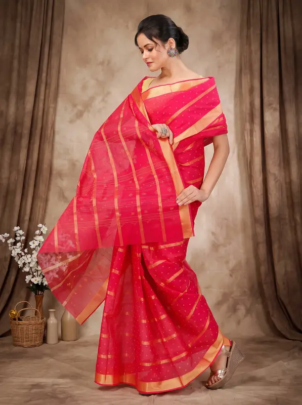 DipDiya Pure Cotton Rani Mera Crafted with Soul Tant Sarees