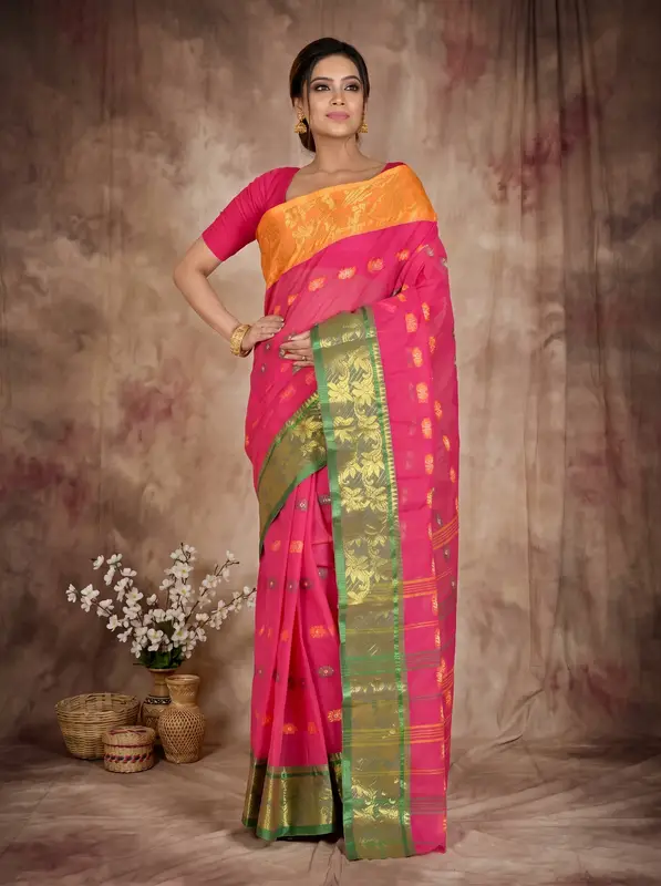 DipDiya Pure Cotton Red Dui Has Woven with Tradition Tant Sarees