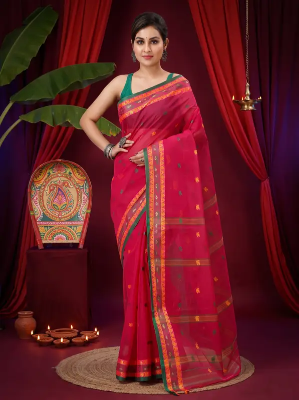 DipDiya Pure Cotton Red Leron The Bengali Classic Tant Sarees