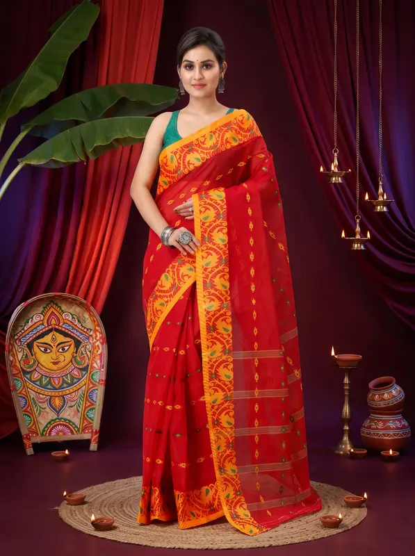 DipDiya Pure Cotton Red Lucy Elegant by Tradition Tant Sarees