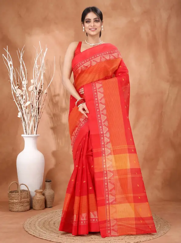 DipDiya Pure Cotton Red Suto Stories of Bengal Tant Sarees