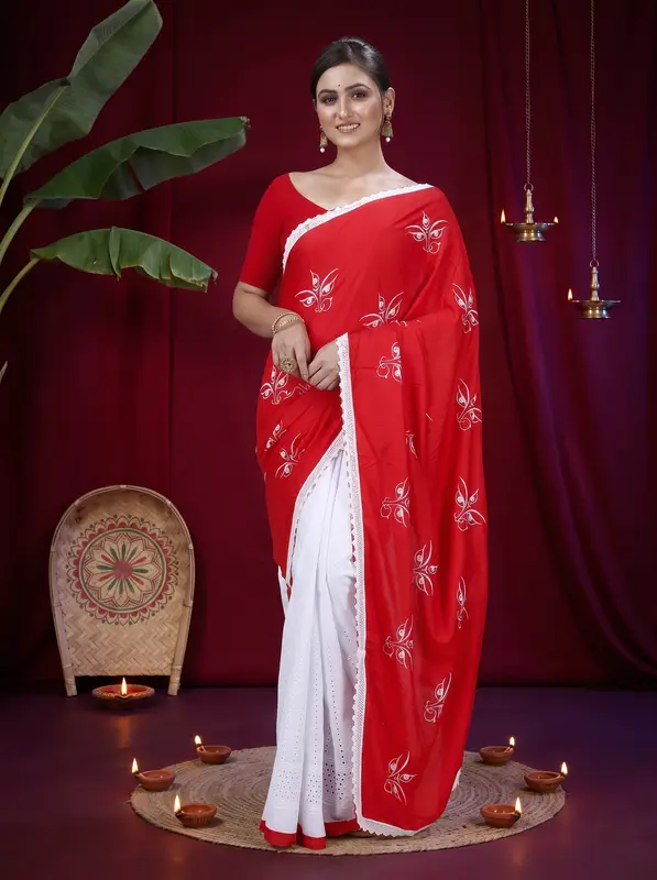 DipDiya Pure Cotton Red Tiro Artisan Crafted Handloom Sarees