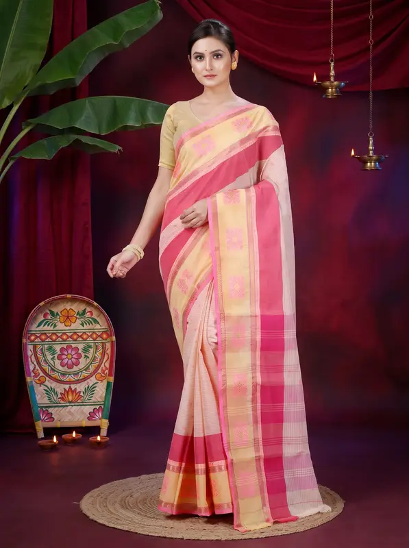 DipDiya Pure Cotton Red Uma Crafted by Artisans Tant Sarees