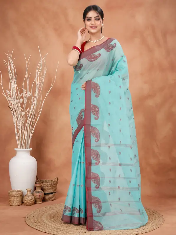 DipDiya Pure Cotton See Green Epto Shonko Elegant by Tradition Tant Sarees