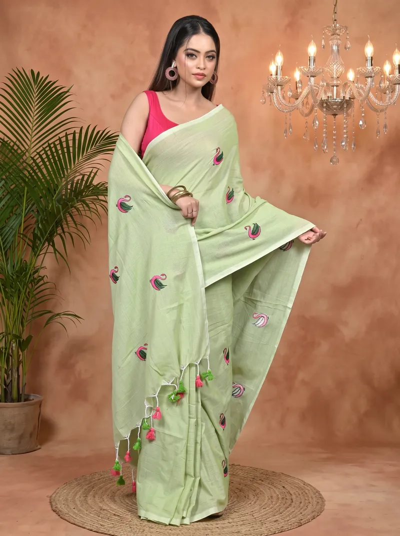 DipDiya Pure Cotton See Green Norvi Heritage You Can Wear Embroidery Handloom sarees