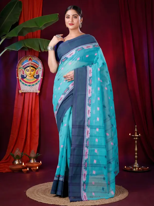 DipDiya Pure Cotton See Green Provati Heritage of Bengal Tant Sarees