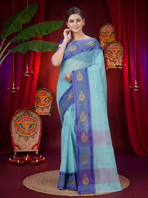 DipDiya Pure Cotton See Green Upala Stories of Bengal Tant Sarees