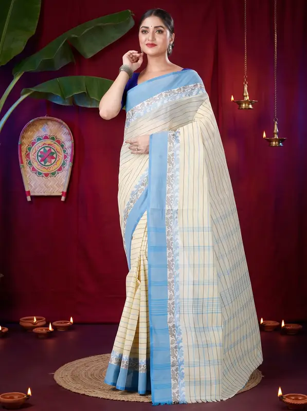 DipDiya Pure Cotton Sky Blue Subha Tradition in Every Thread Tant Sarees