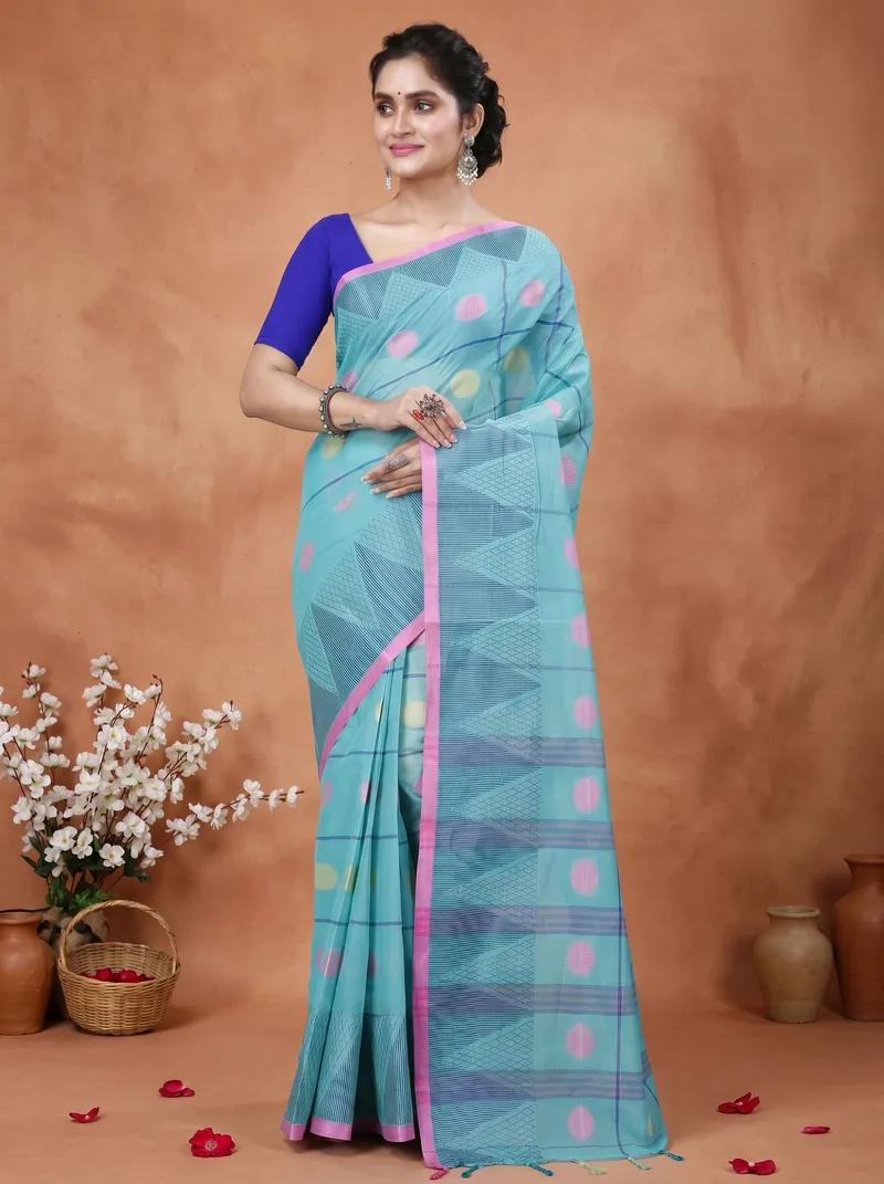 DipDiya Pure Cotton  Traditional Bengali See Green Artisan Crafted Rebeka Tant Saree