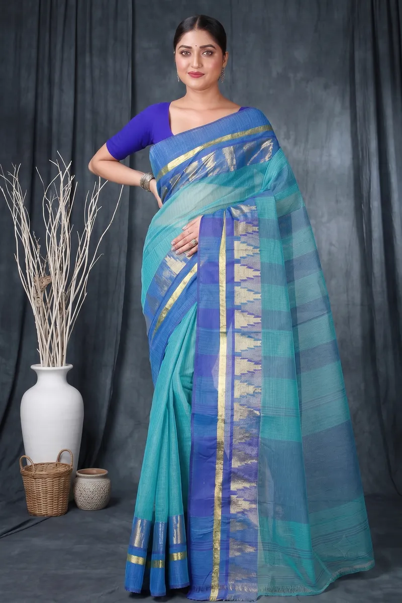 DipDiya Pure Cotton  Traditional Bengali See Green Artisan Crafted Vrinda Tant Saree