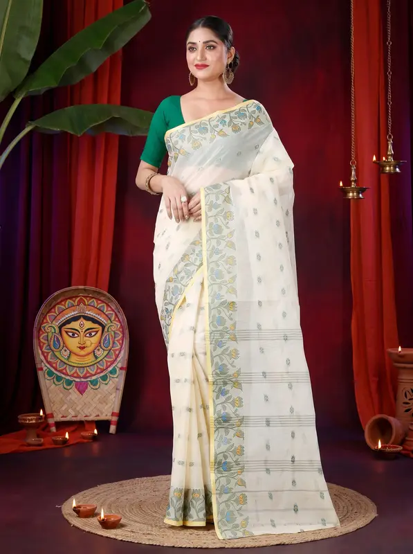 DipDiya Pure Cotton White Gopika Elegant by Tradition Tant Sarees