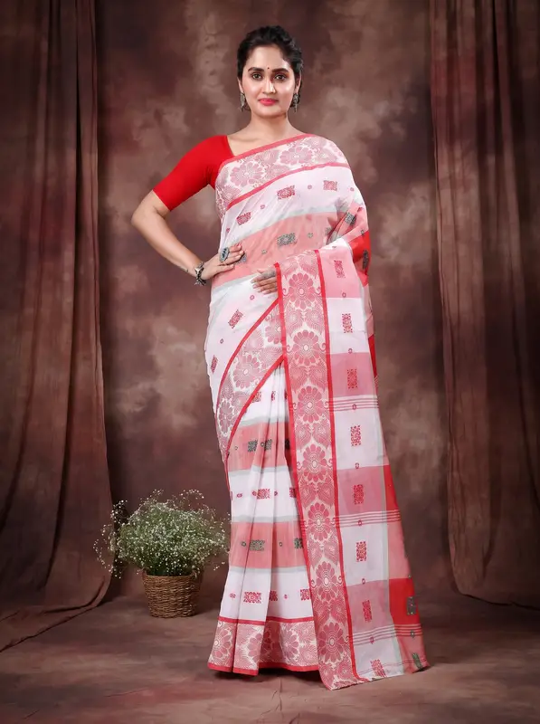 DipDiya Pure Cotton White RajSahi The Bengali Classic Tant Sarees