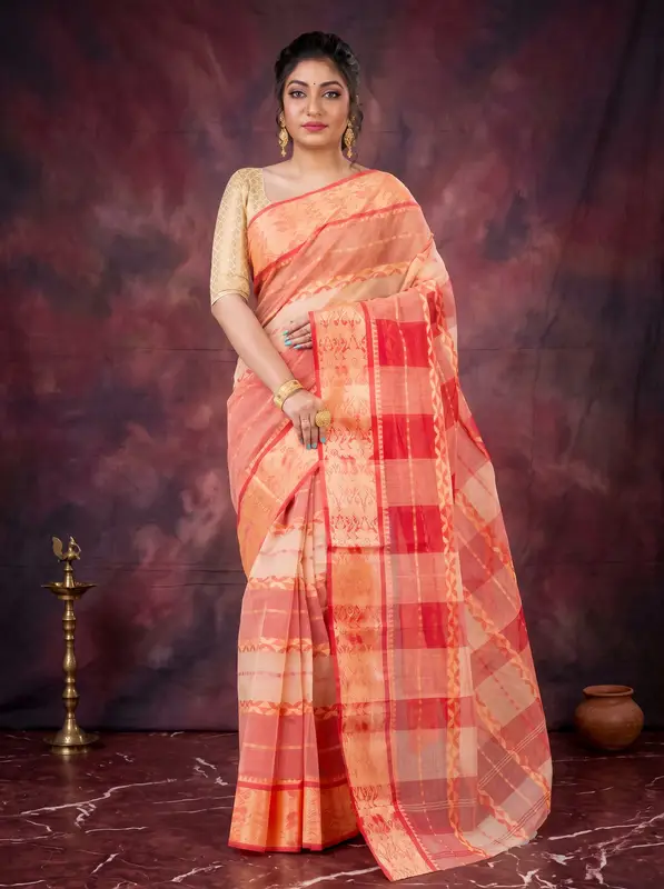 DipDiya Pure Cotton White SonaJhuri Desiging Grace of Bengal Tant Sarees