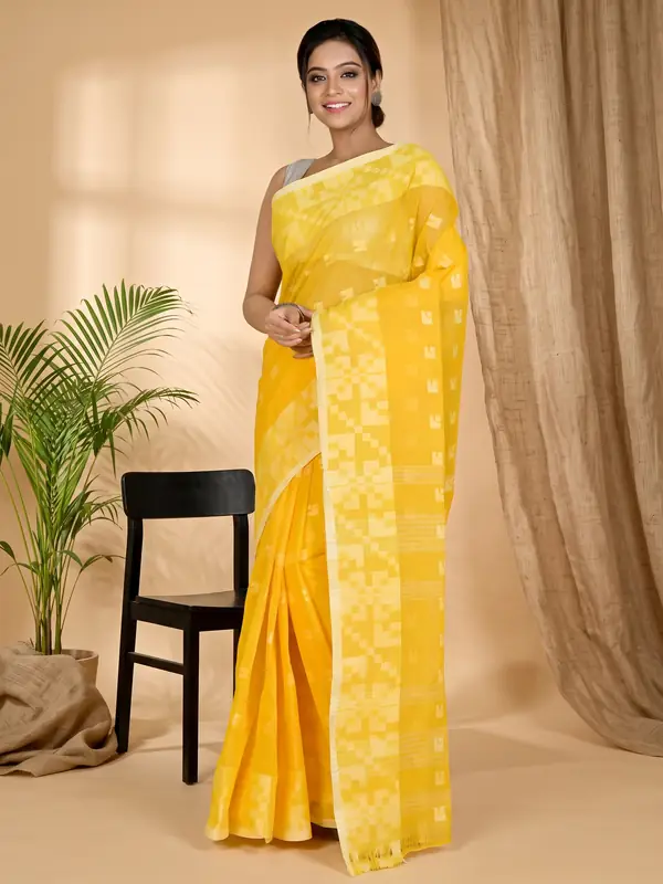 DipDiya Pure Cotton Yellow Aptuk Timeless Elegance Tant Sarees
