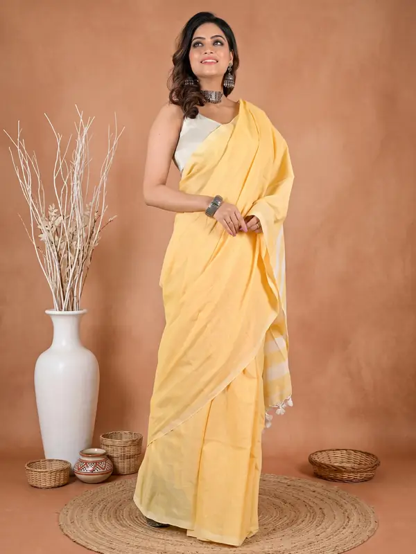 DipDiya Pure Cotton Yellow Bisti Tradition in Every Thread Handloom Sarees