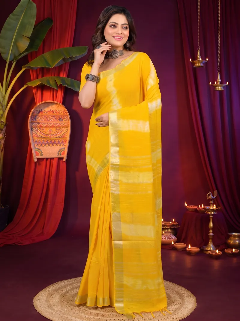 DipDiya Pure Cotton Yellow Finui Stories of Bengal Handloom Sarees
