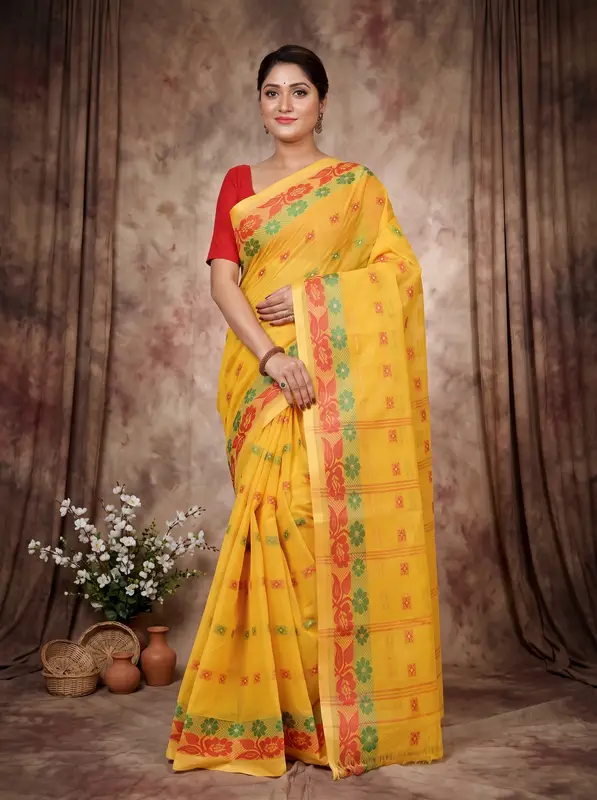 DipDiya Pure Cotton Yellow Helok Handcrafted Elegance Tant Sarees