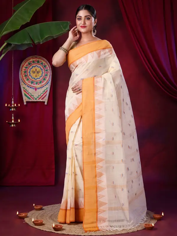 DipDiya Pure Cotton Yellow Ishvari Timeless Bengal Tant Sarees