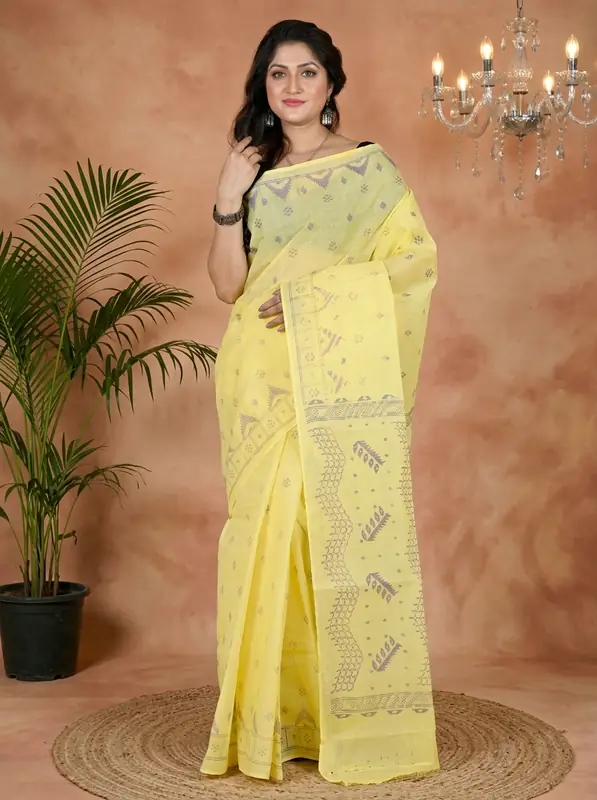 DipDiya Pure Cotton Yellow Lupata Heritage You Can Wear Printed Tant Sarees