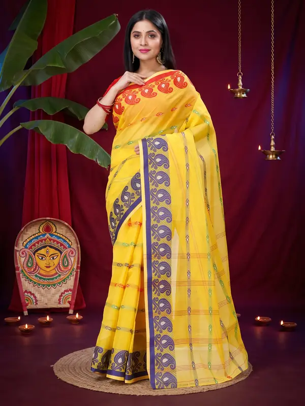 DipDiya Pure Cotton Yellow Nehan Heritage Elegance Tant Sarees