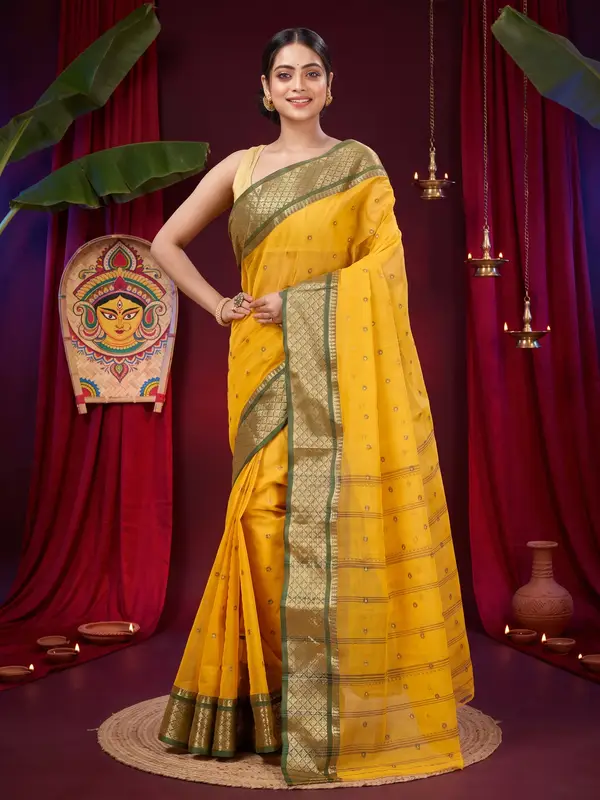 DipDiya Pure Cotton Yellow Peral Effortless Tradition Tant Sarees