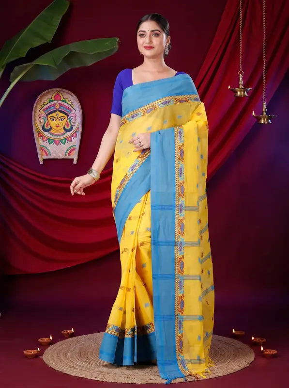 DipDiya Pure Cotton Yellow Provati Heritage You Can Wear Tant Sarees